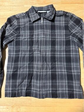 Victoria Jones Women’s Small Black Gray Plaid Full Zip Shirt Jacket 100% Cotton